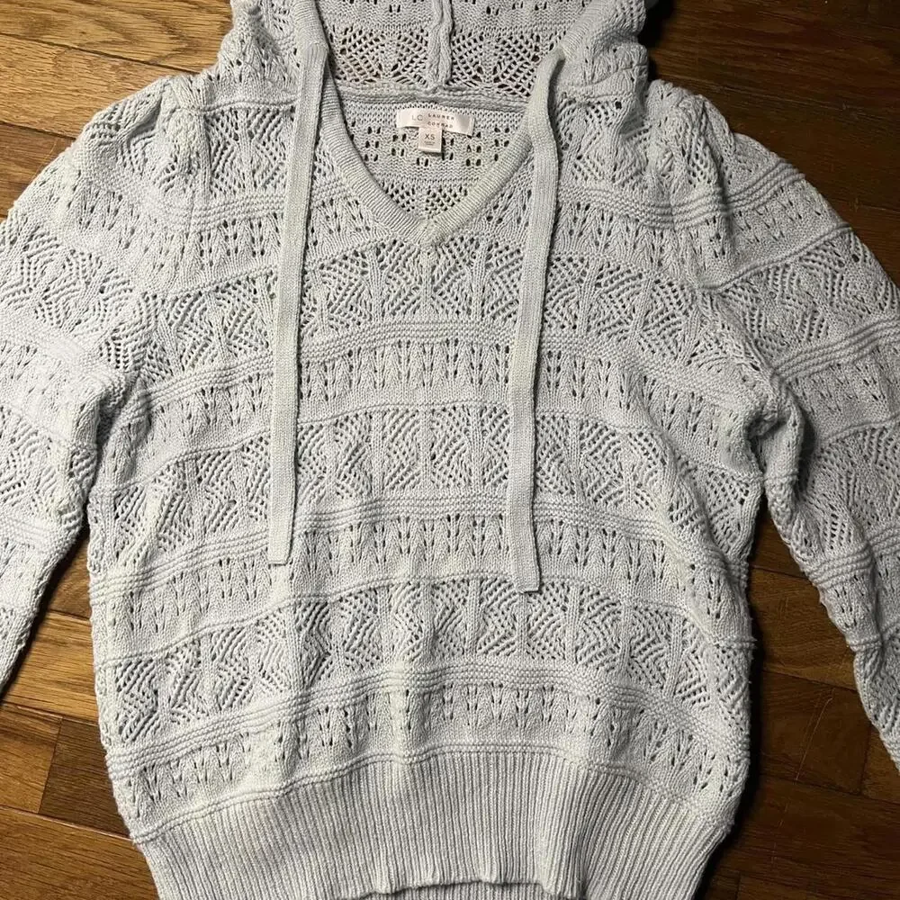 Pastel blue crochet knit hoodie - Picture 4 of 4